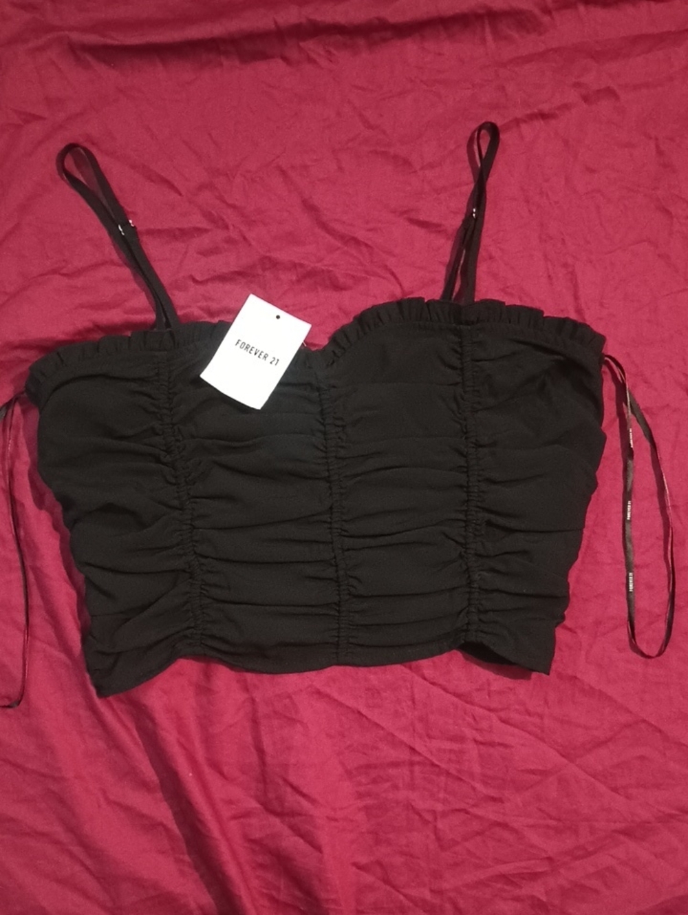 Forever 21 Black Ruched Spaghetti Strap Crop Cami Size M New With Tag Classy